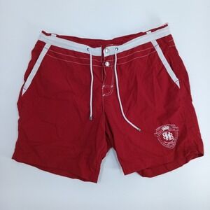 Hugo Boss Mens Red Swim Trunks Board Shorts Crest Logo Mesh Lined Size Large
